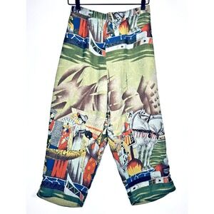 Citron Santa Monica Pants Womens Medium Silk Artwear Print Crop Resort Boho
